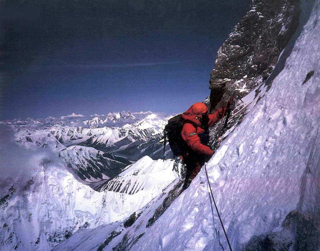 Nazir Sabir negotiating summit slopes up the K2 West Face